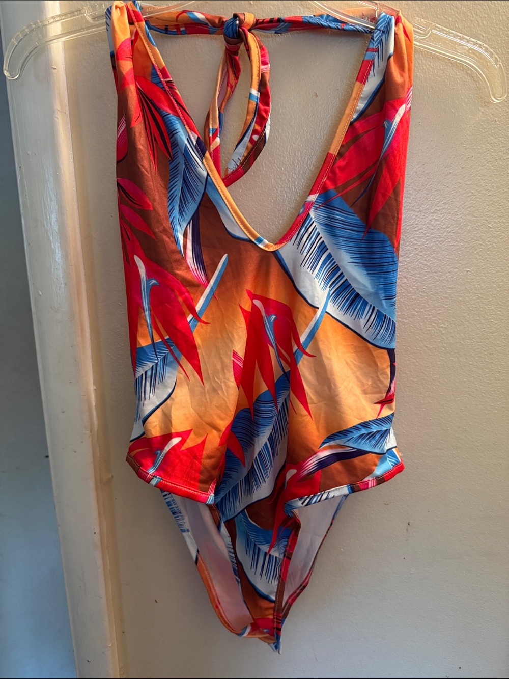 Tropical Print Orange One-Piece Swimsuit
